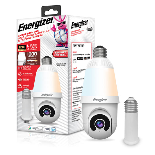 Smart 5GHz 2K Pan and Tilt Camera w/ multi-white 1000 Lumen Lightbulb