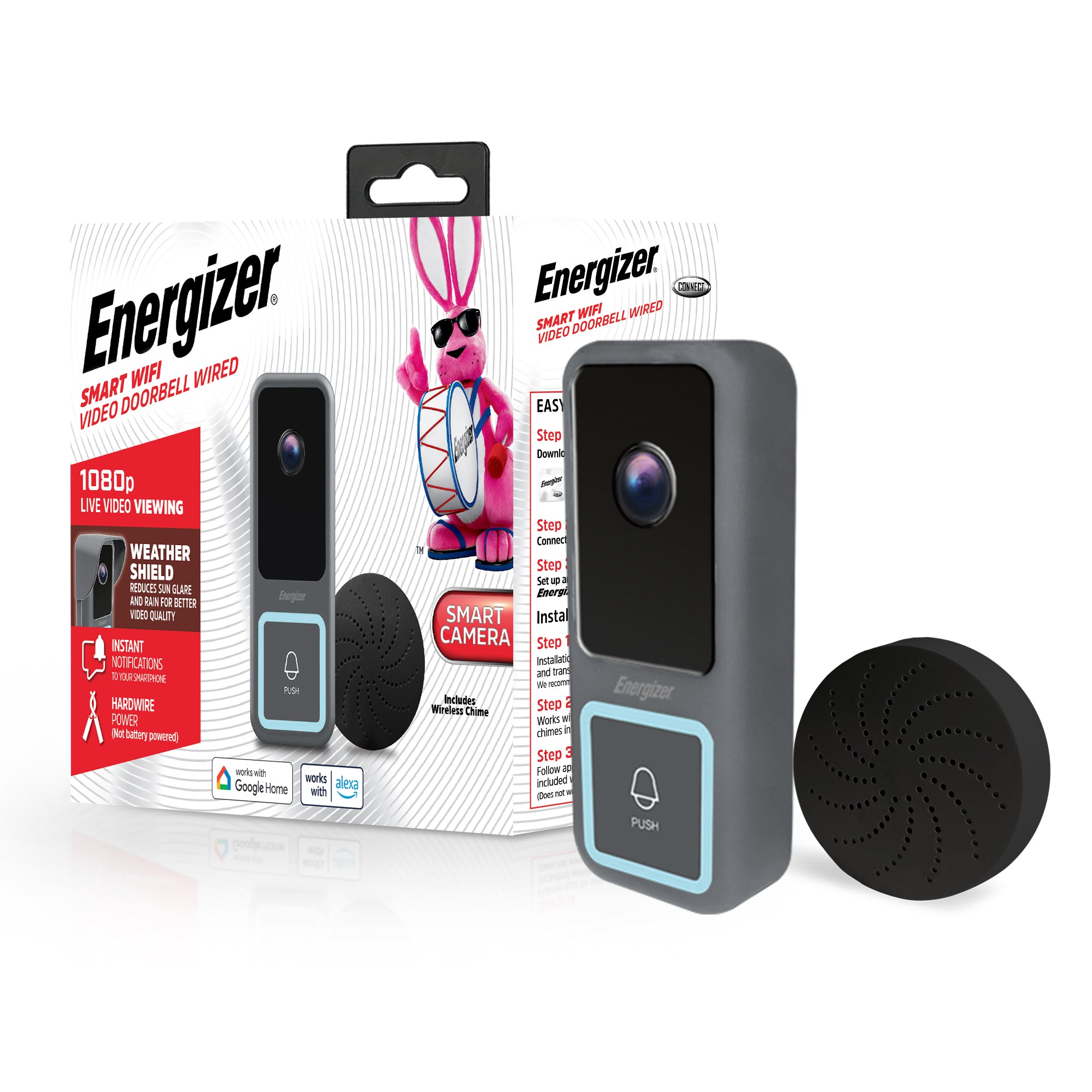 Energizer Smart Wi-Fi Plug-In White Indoor Wired Camera, 1080P Full HD Energizer Smart Wi-Fi Plug-In White Indoor Wired Camera, 1080P Full HD