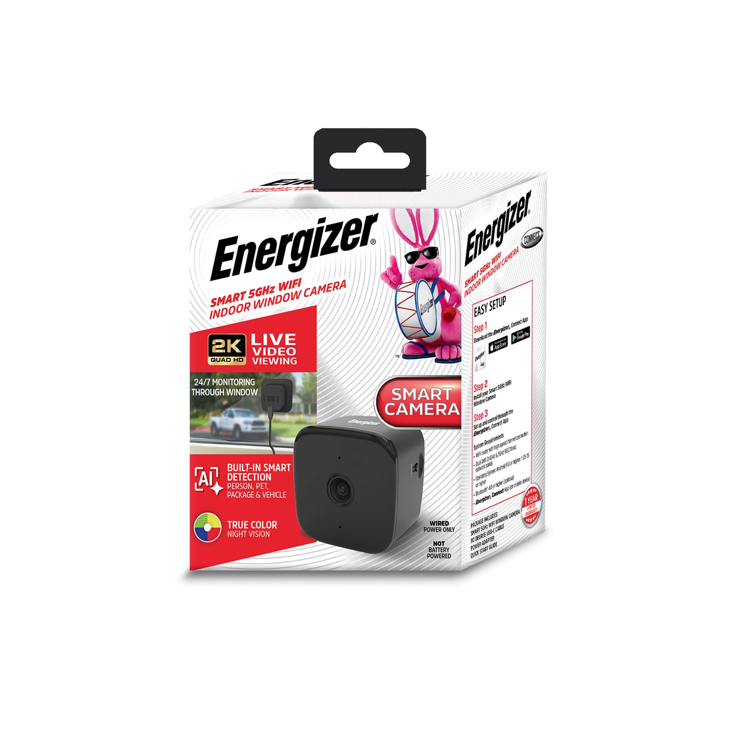 Energizer Smart 2K WiFi Indoor Window Camera – AI Detection & Color Night Vision
