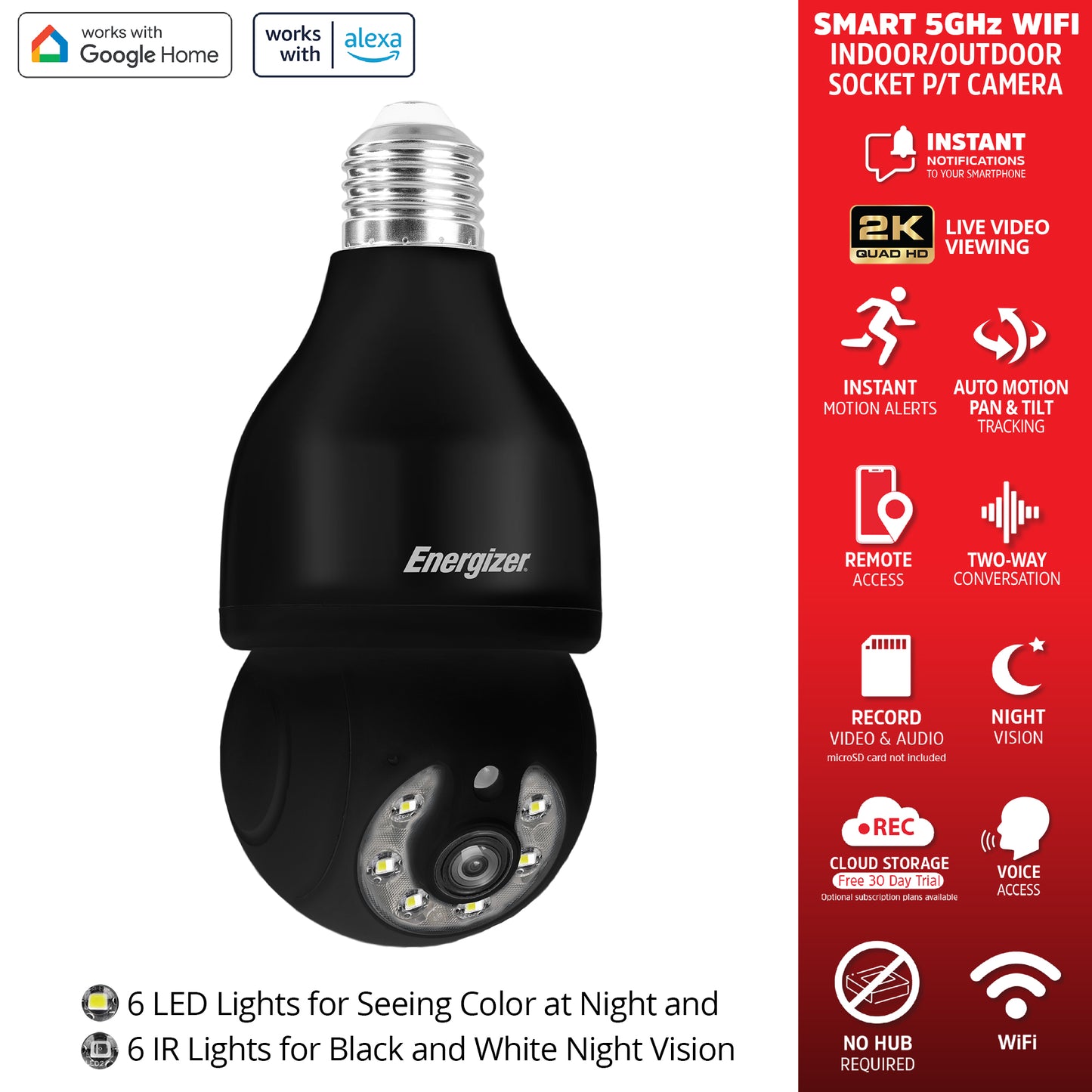 Smart 5GHz 2K Security Auto Tracking P/T Light Bulb Socket Camera