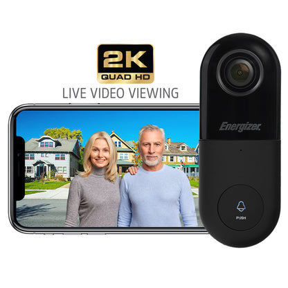 Energizer Connect Smart 5GHz Wi-Fi 2K QHD Wired Video Doorbell with Wireless Chime in Black