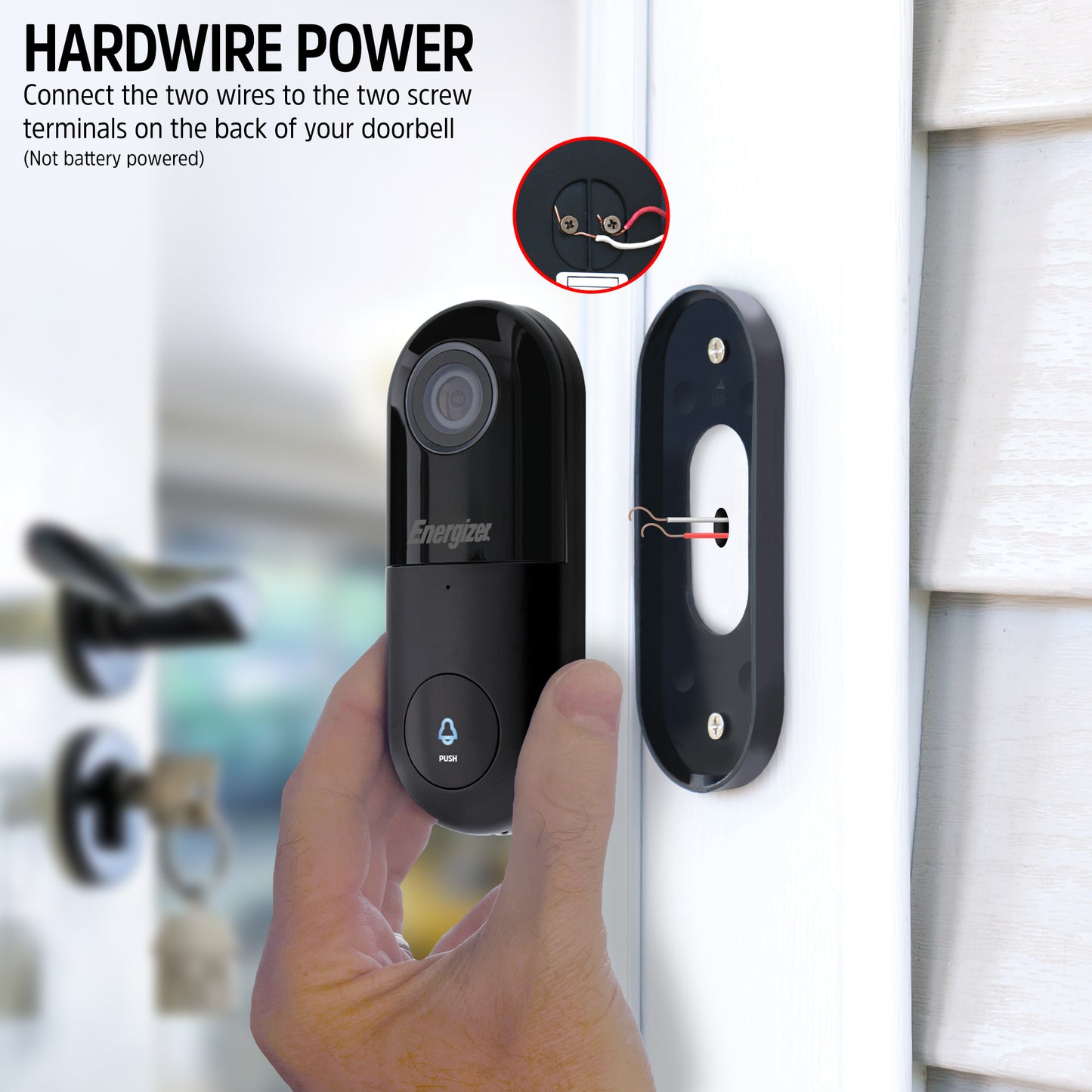 Energizer Connect Smart 5GHz Wi-Fi 2K QHD Wired Video Doorbell with Wireless Chime in Black