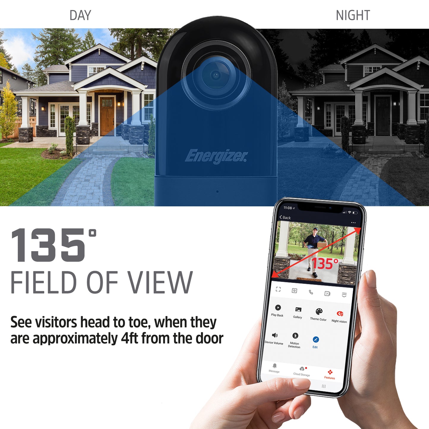 Energizer Connect Smart 5GHz Wi-Fi 2K QHD Wired Video Doorbell with Wireless Chime in Black