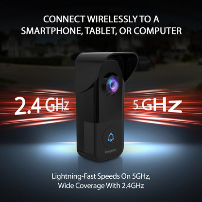 Smart 5GHz Wi-Fi 2K QHD Wired Video Doorbell with True Color Night Vision and Wireless Chime in Black