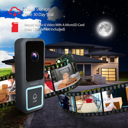 Smart Wi-Fi 1080P Full HD Wired Video Doorbell with Weather Shield and Wireless Chime in Silver