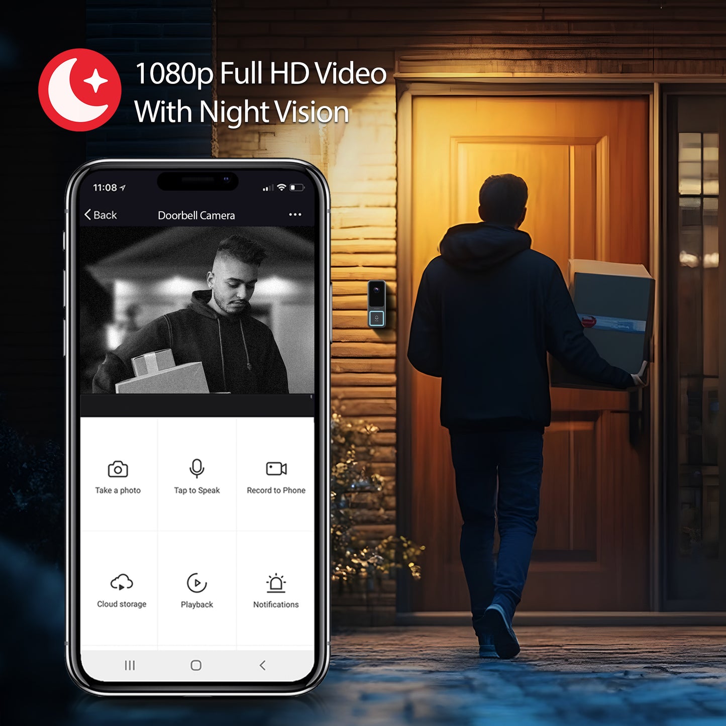 Smart Wi-Fi 1080P Full HD Wired Video Doorbell with Weather Shield and Wireless Chime in Silver