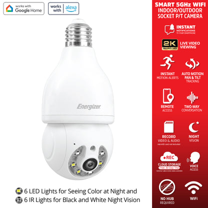 Smart Wifi 2K Bulb Socket Auto Tracking Pan Tilt White Camera