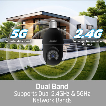 Smart 5GHz 2K Indoor/Outdoor Socket P/T Security Camera with LED Spotlight