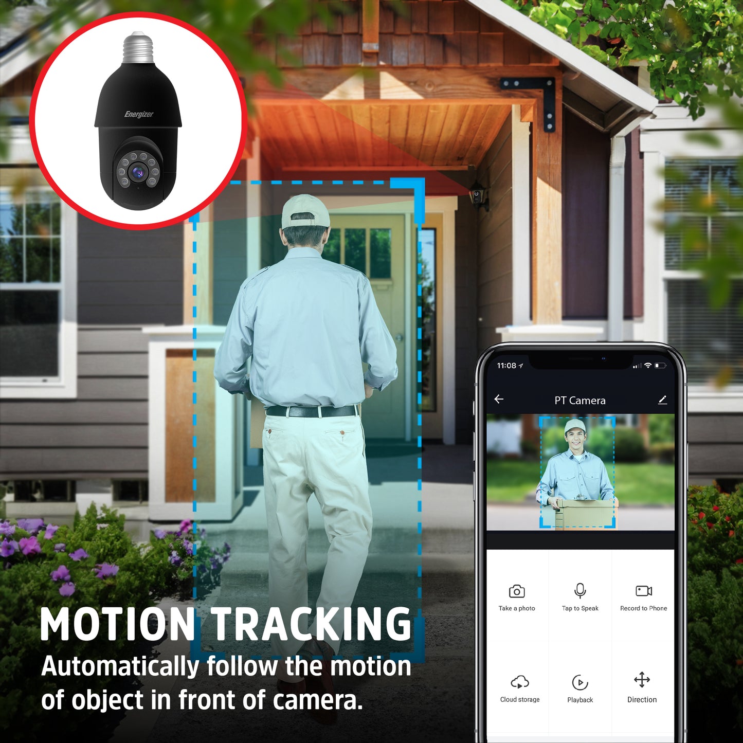 Smart 5GHz 2K Indoor/Outdoor Socket P/T Security Camera with LED Spotlight