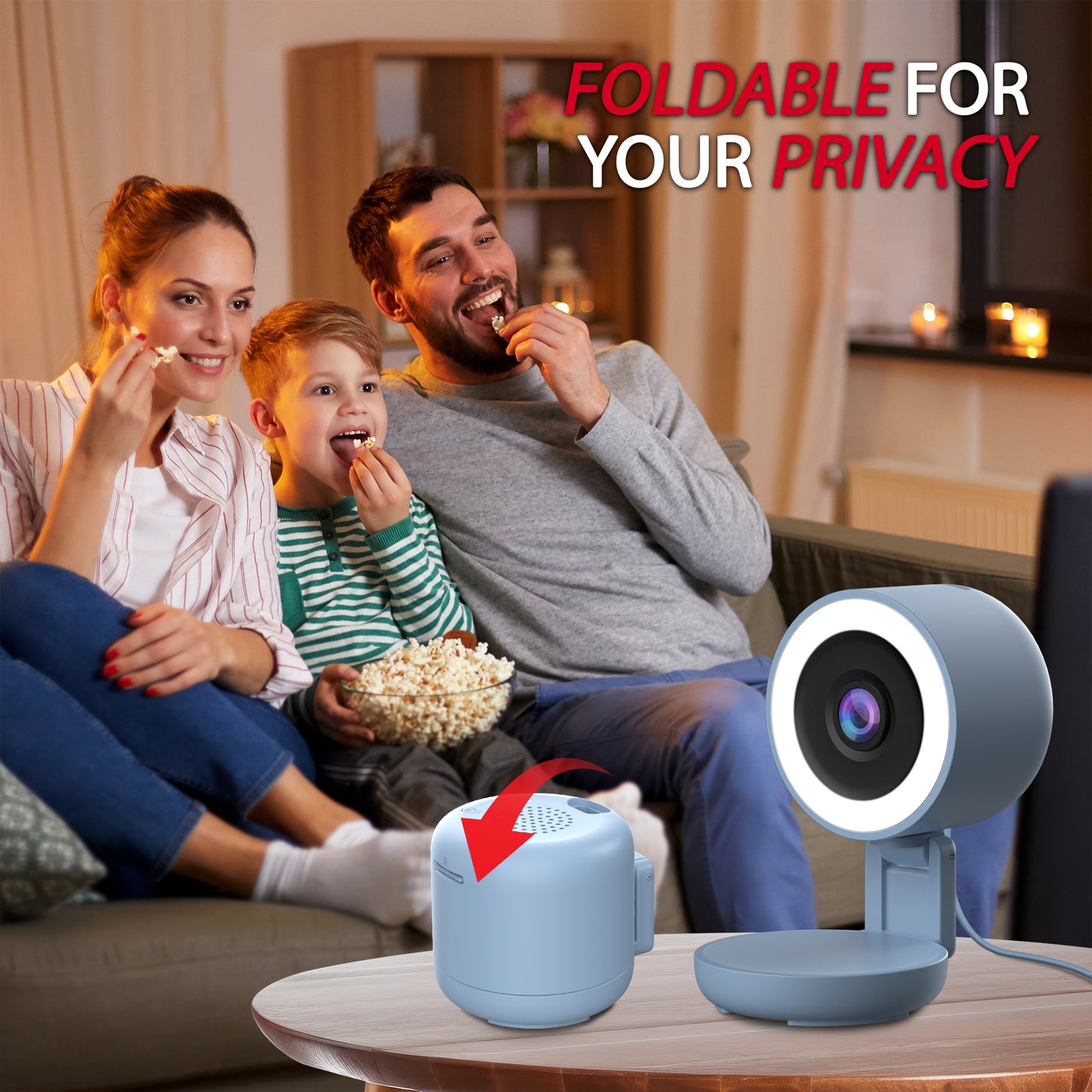 Energizer 2-Pack Smart 2K Wired Indoor Blue Camera with Light for Night Vision, Foldable for Privacy, 130° Wide Angle