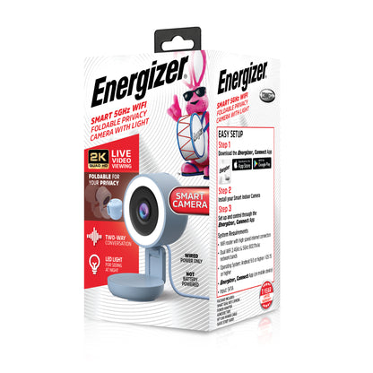 Energizer 2-Pack Smart 2K Wired Indoor Blue Camera with Light for Night Vision, Foldable for Privacy, 130° Wide Angle