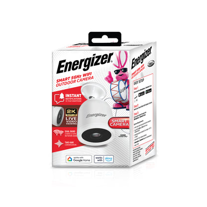 Energizer - Smart 2K WiFi Outdoor Camera – Weather Resistant with Two-Way Audio - White