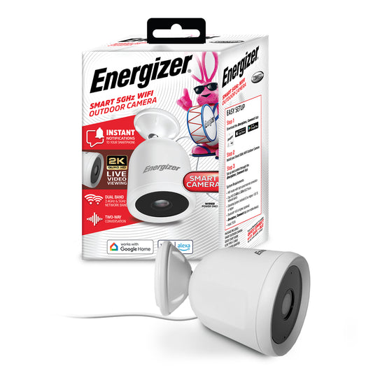Energizer - Smart 2K WiFi Outdoor Camera – Weather Resistant with Two-Way Audio - White