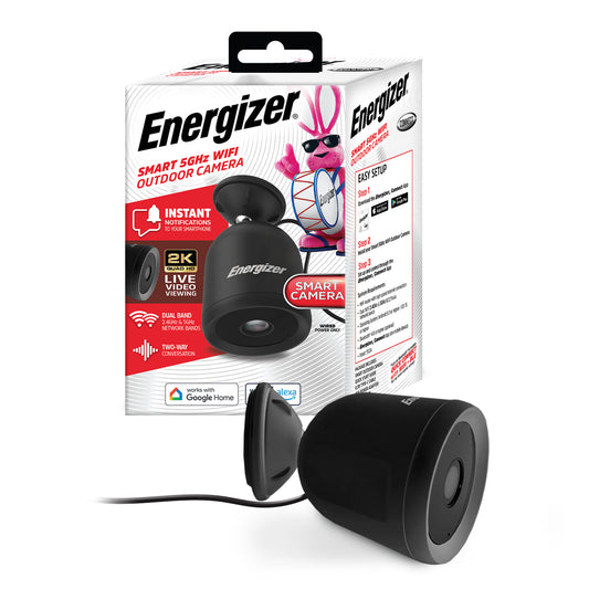 Energizer - Smart 2K WiFi Outdoor Camera – Weather Resistant with Two-Way Audio - Black
