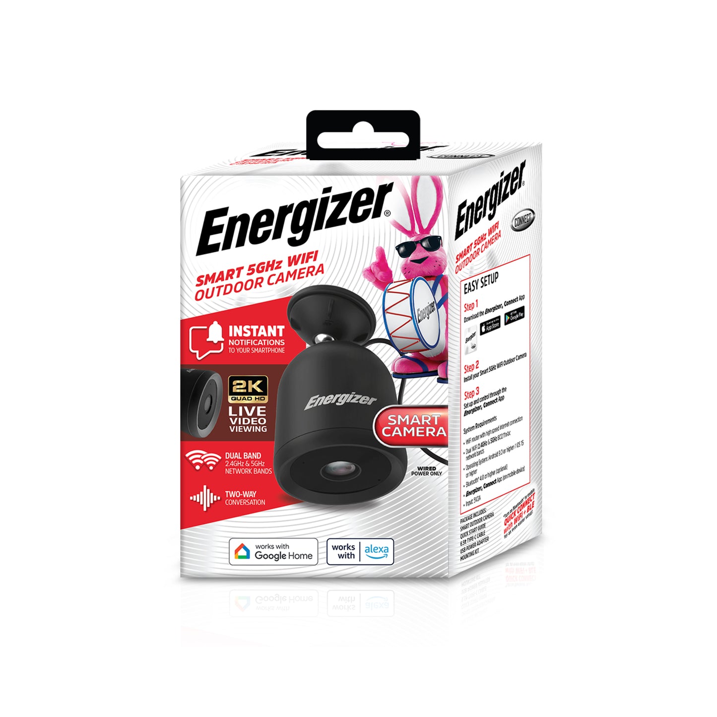Energizer - Smart 2K WiFi Outdoor Camera – Weather Resistant with Two-Way Audio - Black