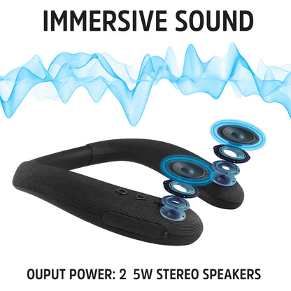 Energizer Smart Wireless Neckband Speaker with Built-In Microphone, App Sound Control, USB-C Charging, AUX & TF Card Playback, Flexible Silicone Neckband