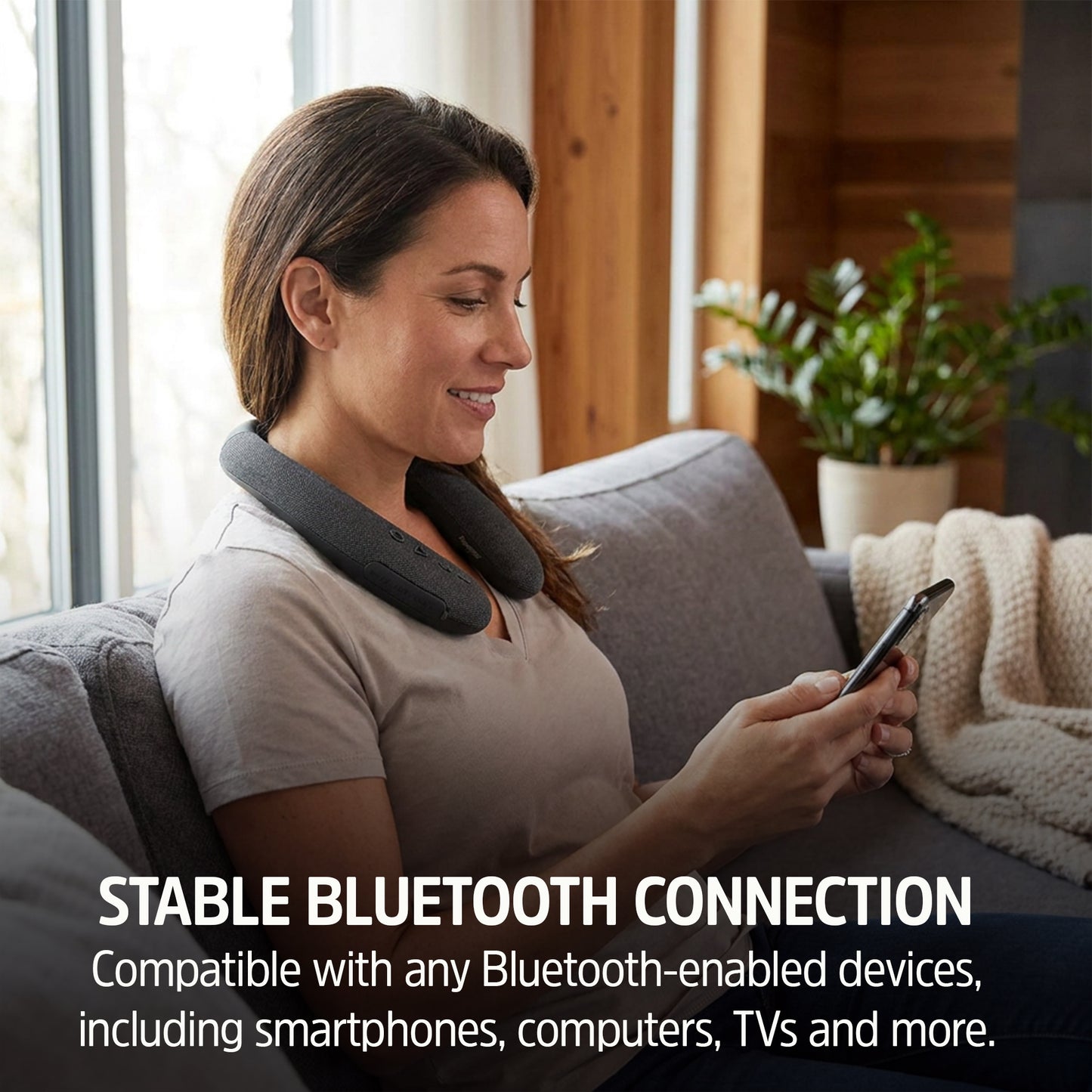 Energizer Smart Wireless Neckband Speaker with Built-In Microphone, App Sound Control, USB-C Charging, AUX & TF Card Playback, Flexible Silicone Neckband