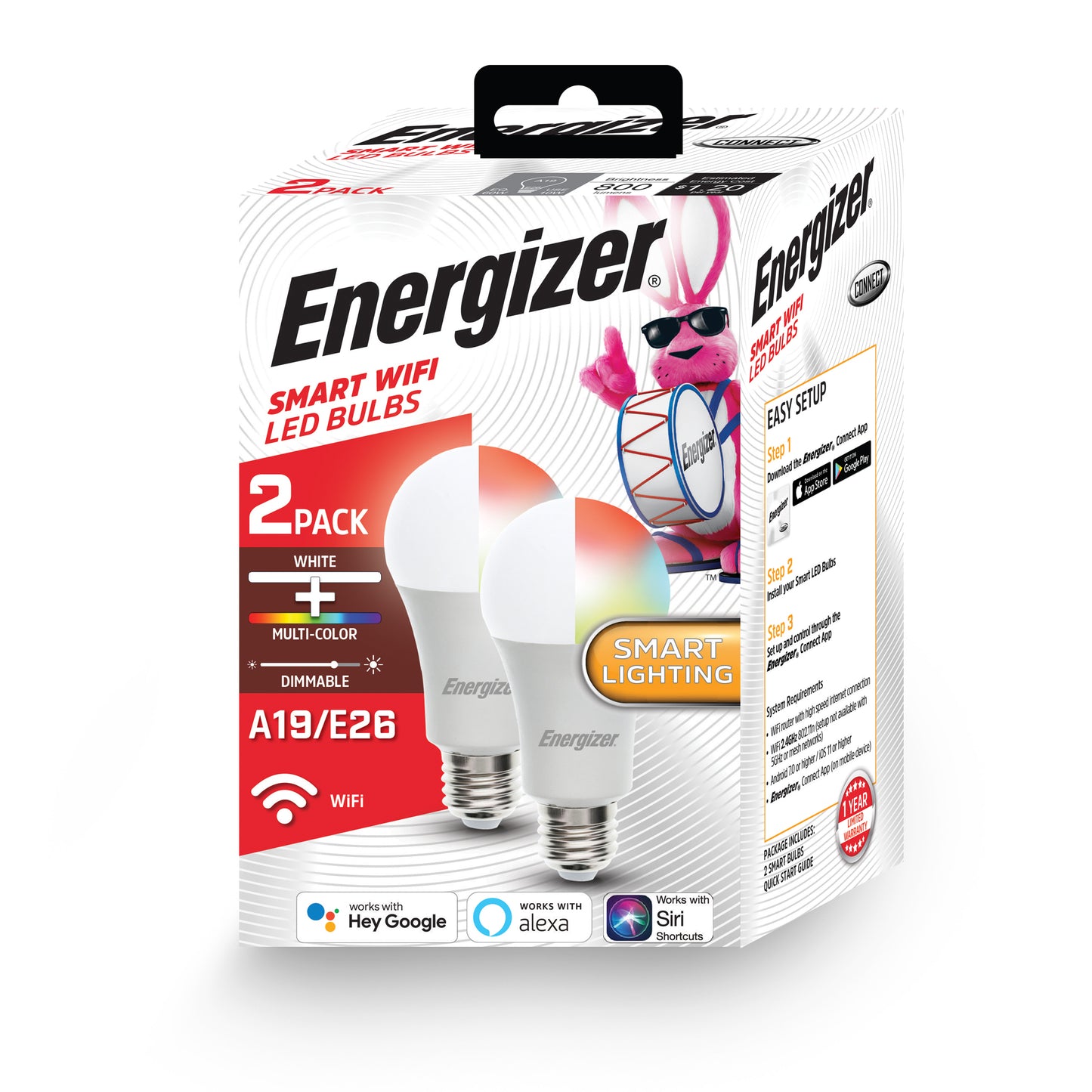 2-Pack Smart Multi-Color & White LED Light Bulbs