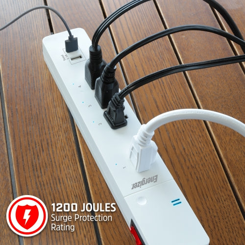 Smart 4 Outlet Surge Protector Power Strip with 2 USB-A Ports