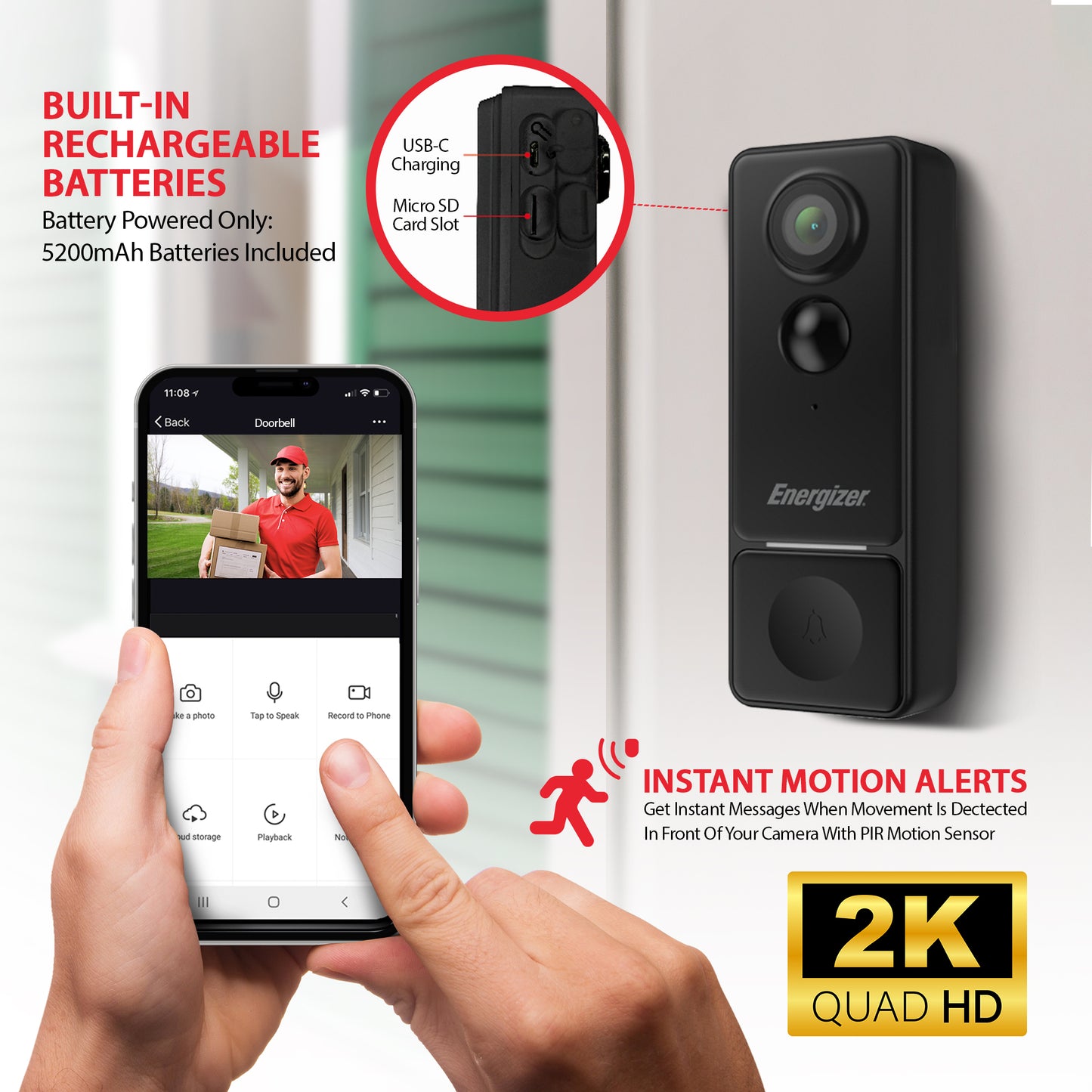 Smart 2K Battery Doorbell w/Ch