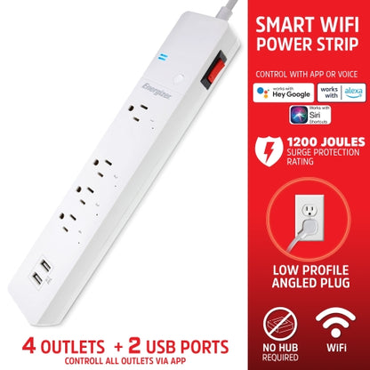 Smart 4 Outlet Surge Protector Power Strip with 2 USB-A Ports