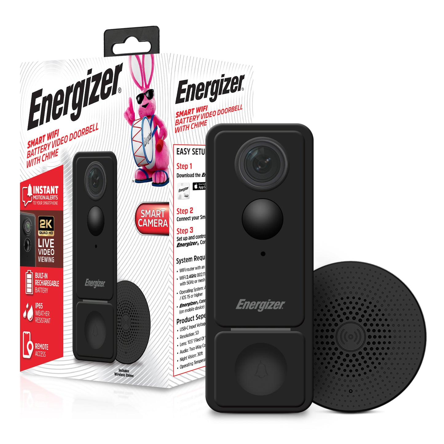 Smart 2K Battery Doorbell w/Ch