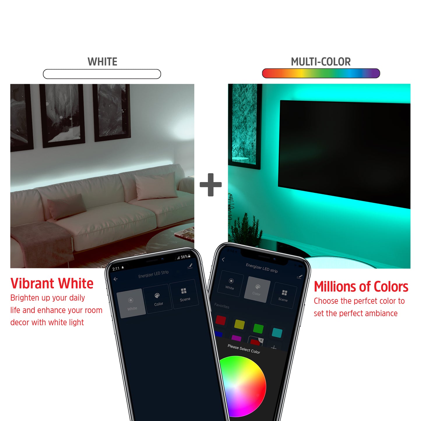 Smart Wifi 6.5 ft Multi-Color and Single White LED Light Strip