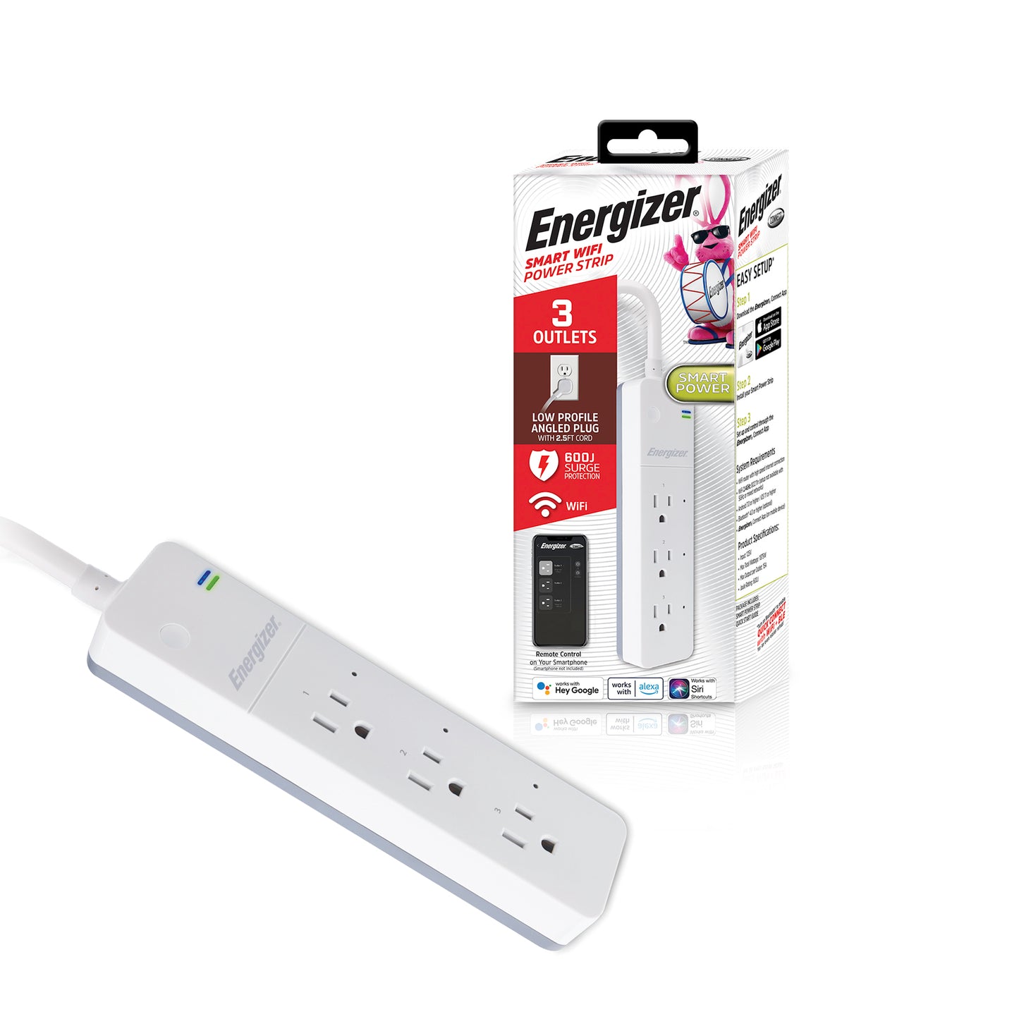 Smart 3 Outlet Surge Protector Power Strip