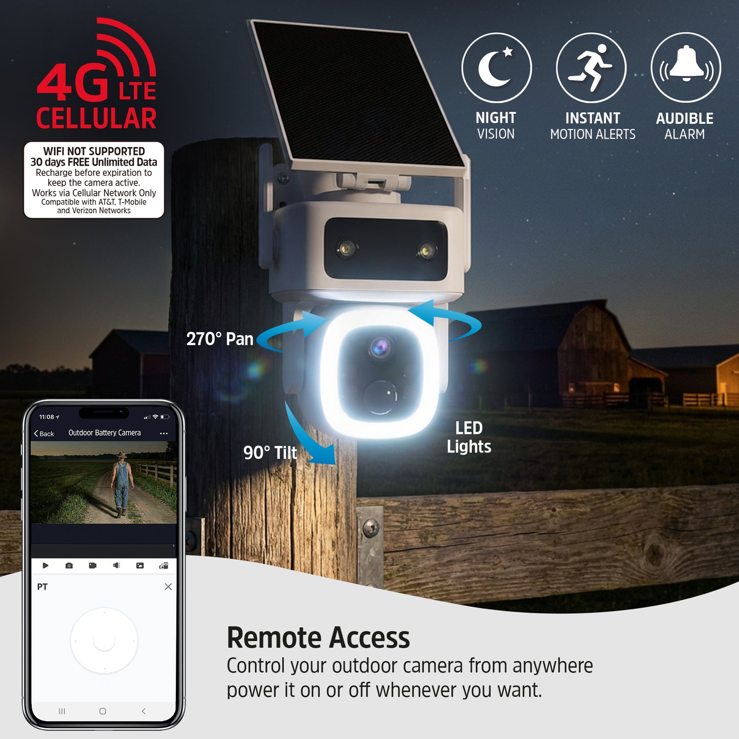 Smart 4G LTE Cellular Outdoor Battery Pan & Tilt Camera with Solar Panel