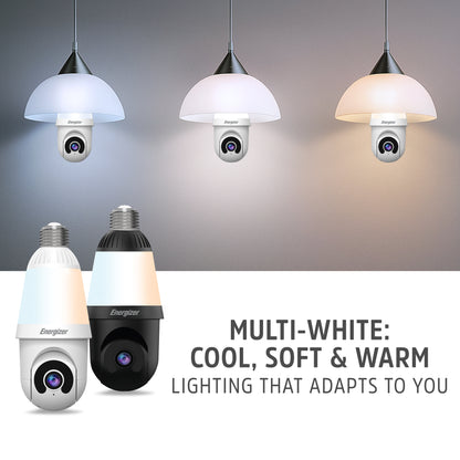 Smart 5GHz 2K Pan and Tilt Camera w/ multi-white 1000 Lumen Lightbulb