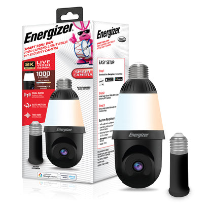Smart 5GHz 2K Pan and Tilt Camera w/ multi-white 1000 Lumen Lightbulb
