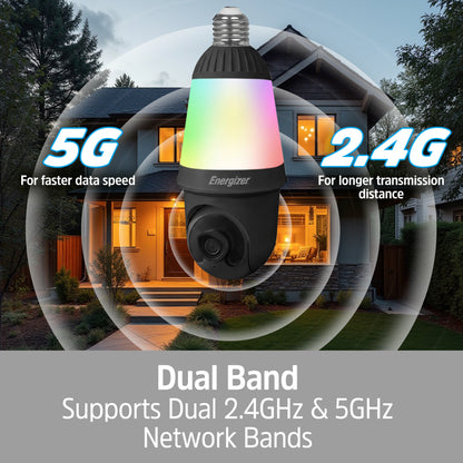 Smart 5GHz 2K Quad HD WiFi 1000 Lumens Light Bulb P/T Security Camera