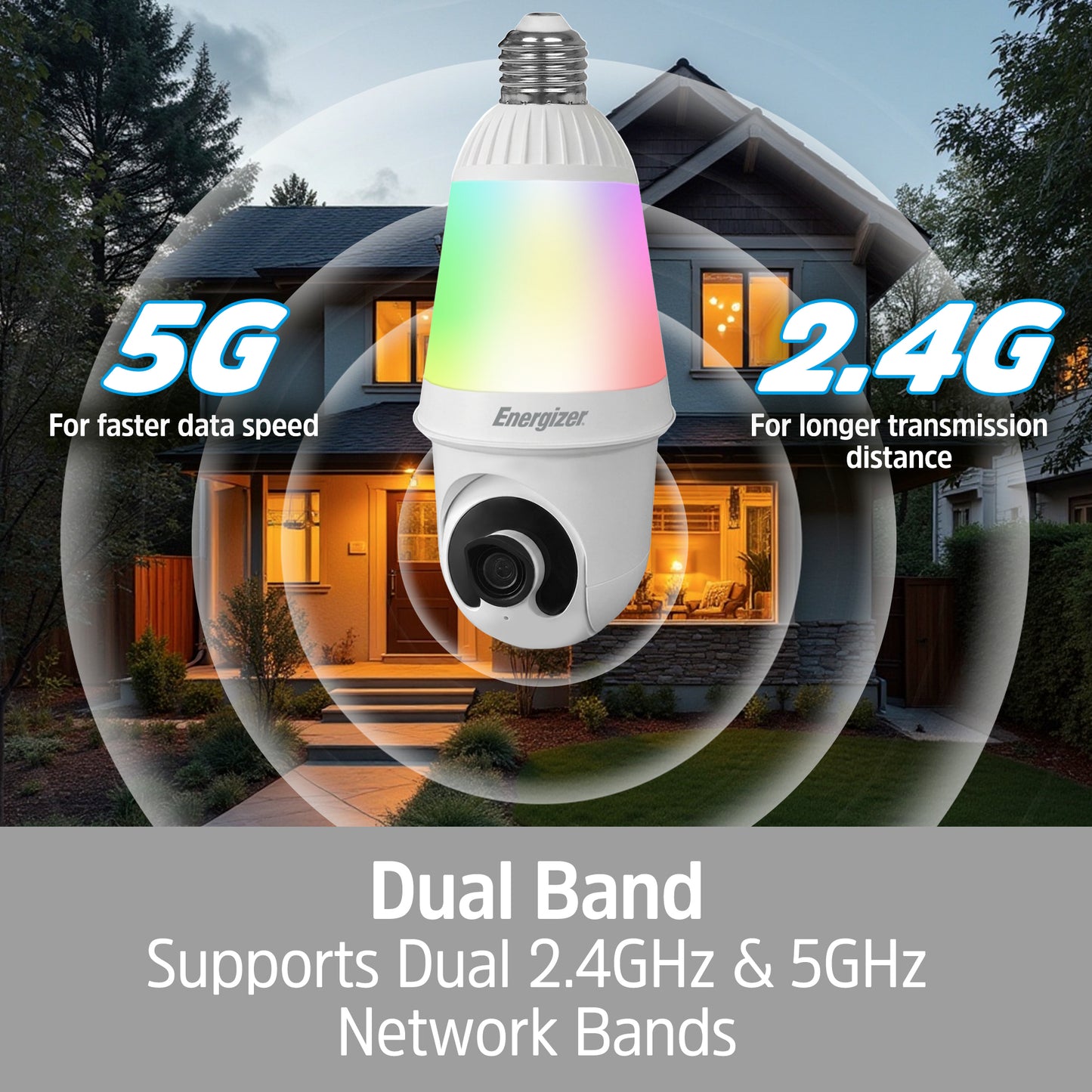 Smart 5GHz 2K Quad HD WiFi 1000 Lumens Light Bulb P/T Security Camera