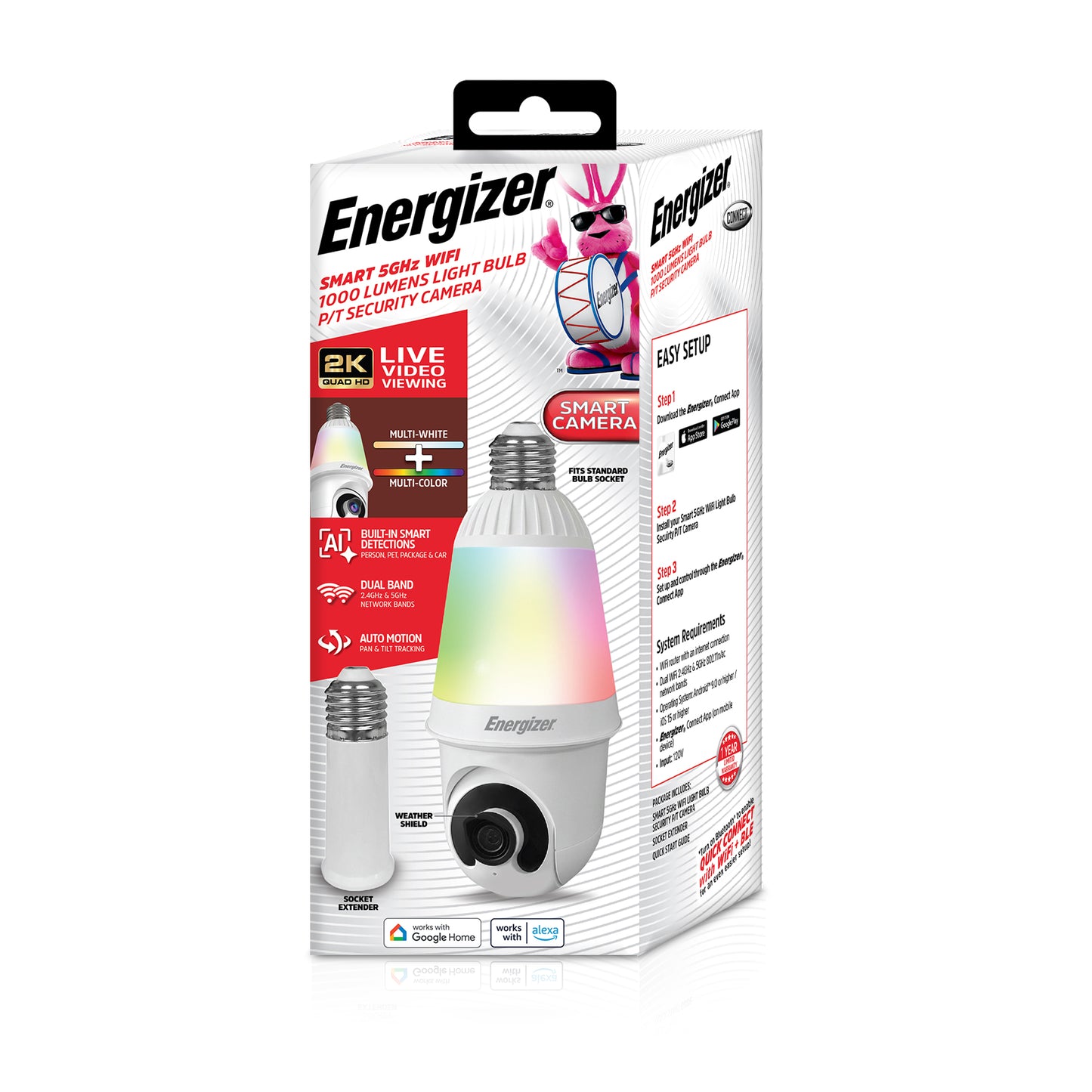 Smart 5GHz 2K Quad HD WiFi 1000 Lumens Light Bulb P/T Security Camera