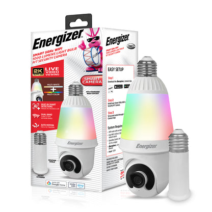 Smart 5GHz 2K Quad HD WiFi 1000 Lumens Light Bulb P/T Security Camera
