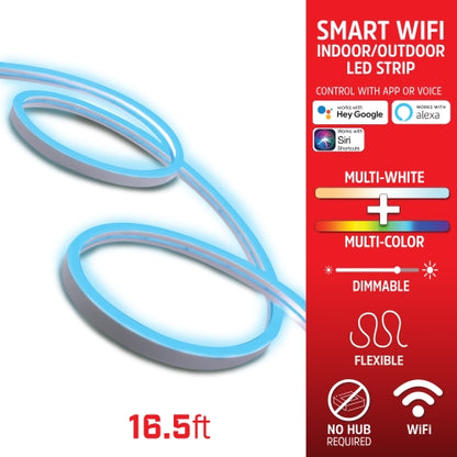 16.5ft Smart Outdoor Multi-White and Multicolor LED Light Strip