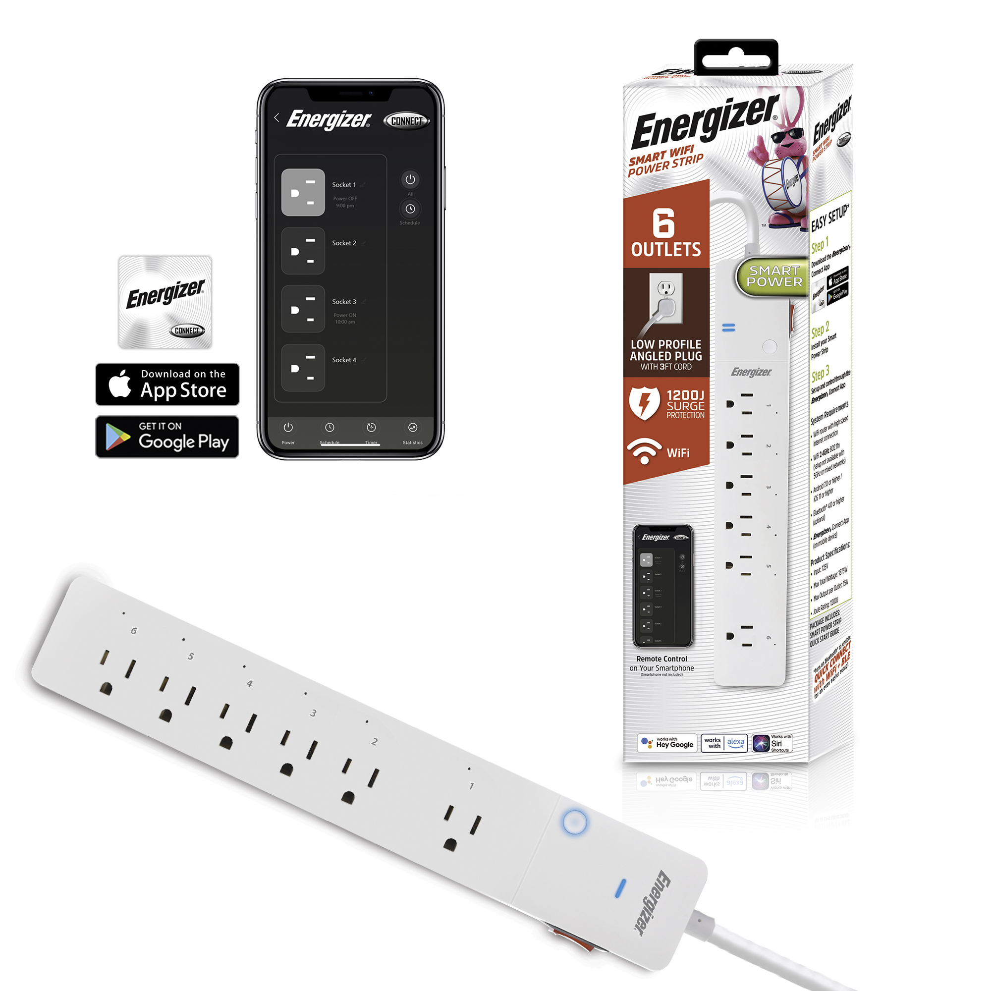 Heavy Duty 20-Amp 2400-Watt Appliance Surge Protector Smart Plug with  outlet s